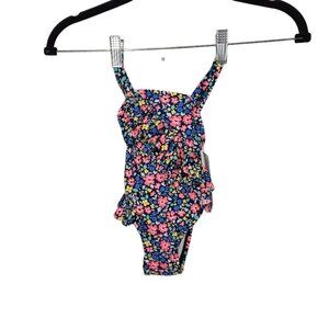 NWT Cat & Jack Floral One Piece Ruffle Swimsuit in Dark‎ Blue Size 12 Months